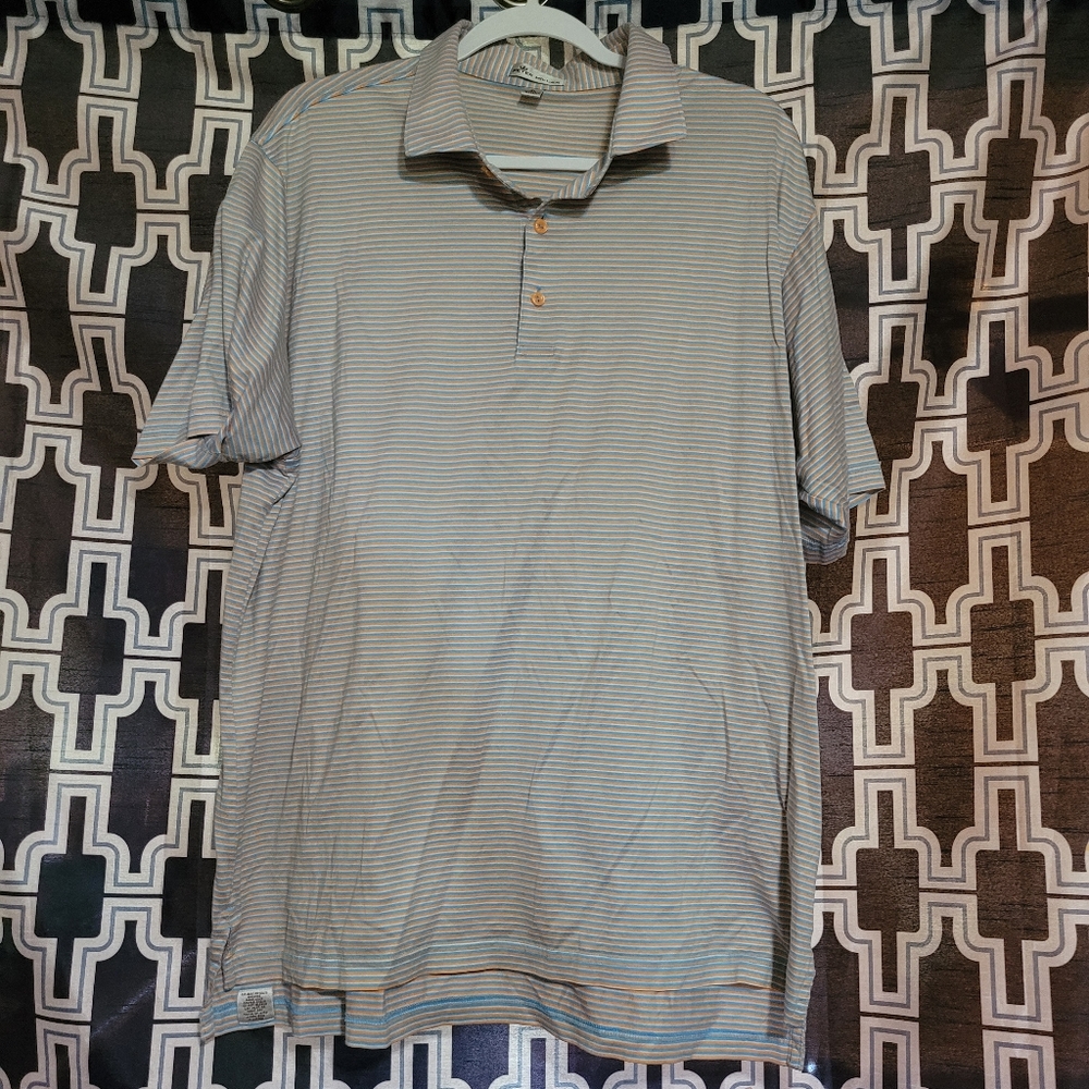 Peter Millar Light Blue and White Striped Polo